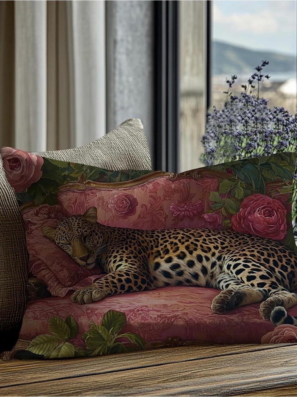 Floral Pink Leopard Accent Pillow Cover